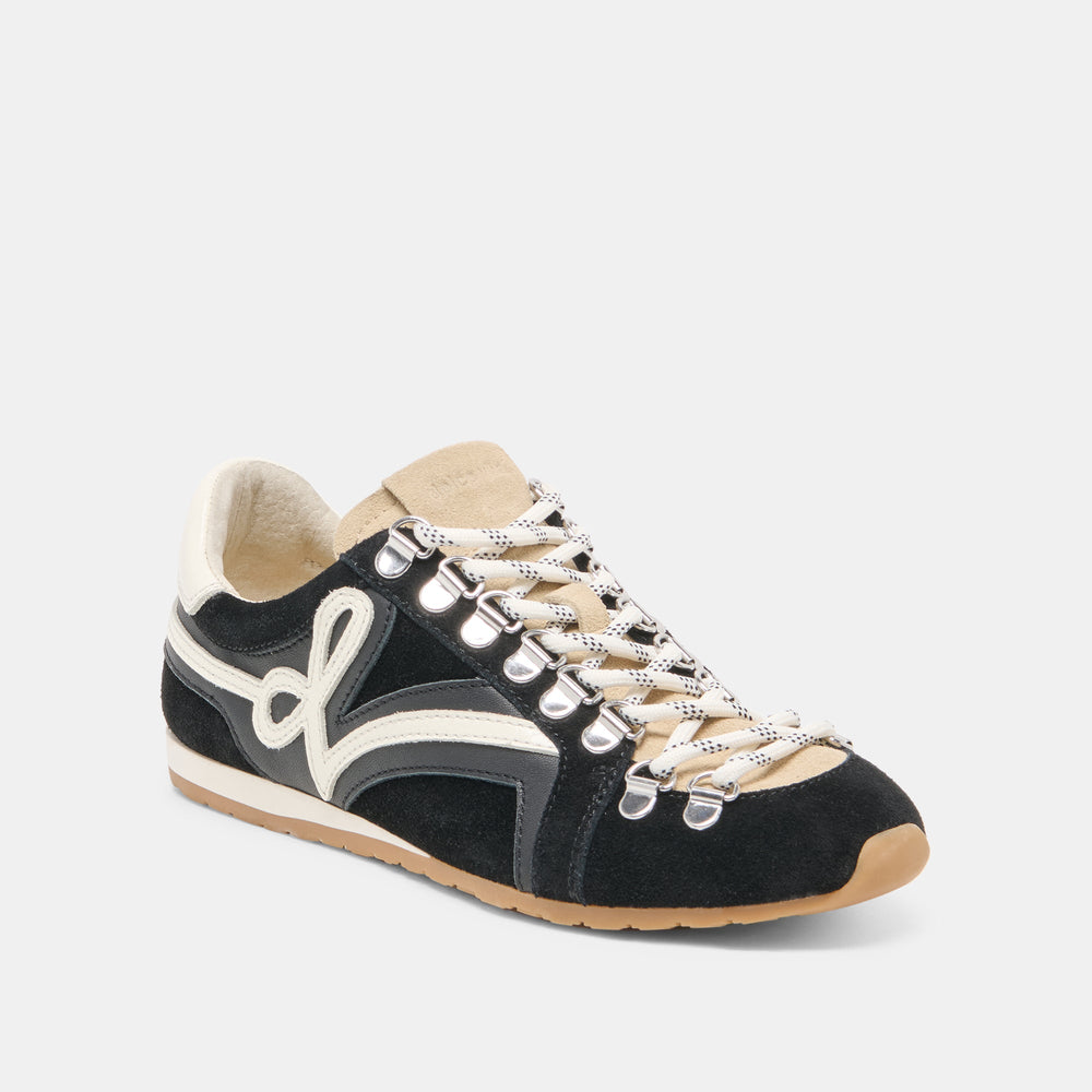 DEACON Black White Suede Lace-Up Sneakers / Dolce Vita