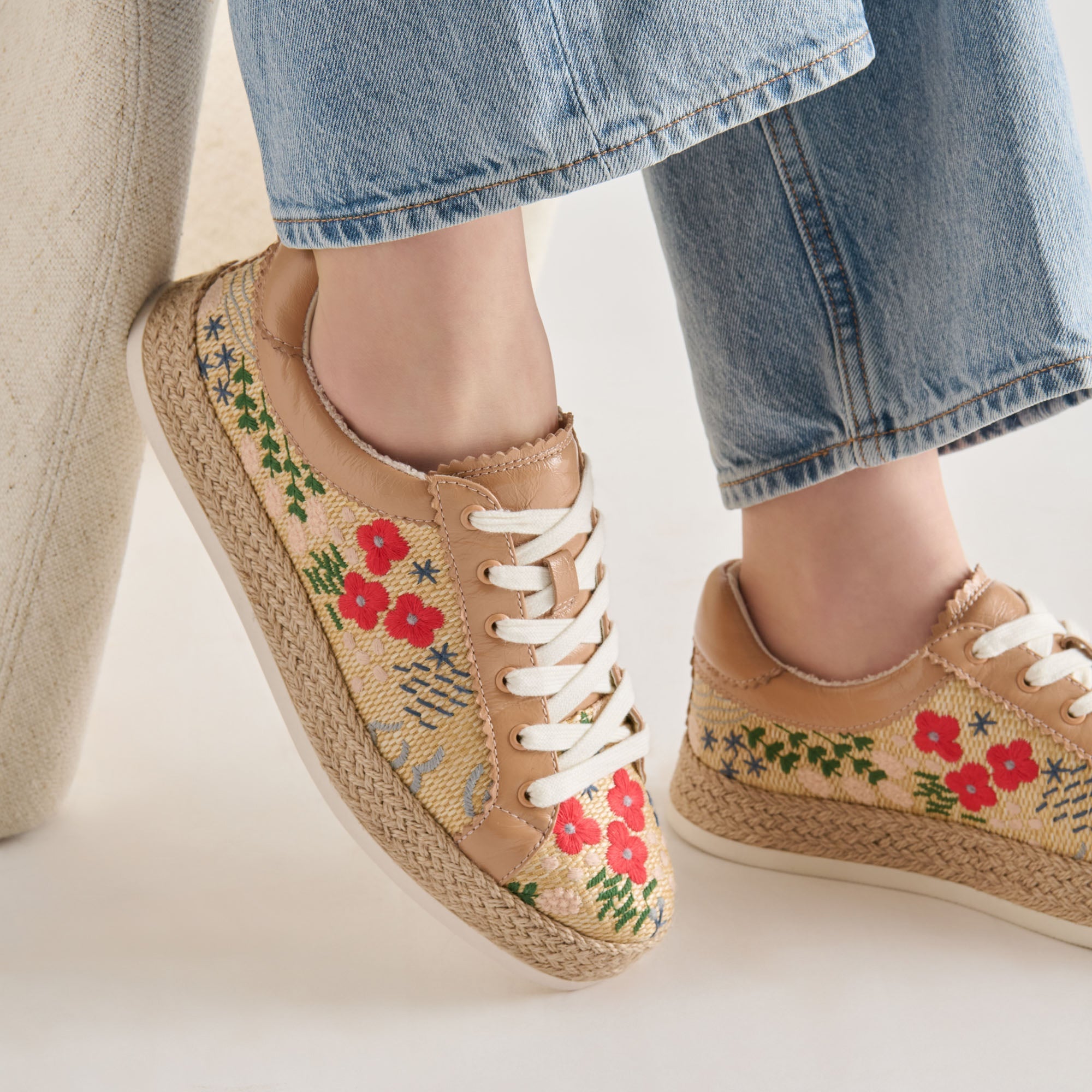 Azalia Sand Floral Raffia Heels / Dolce Vita