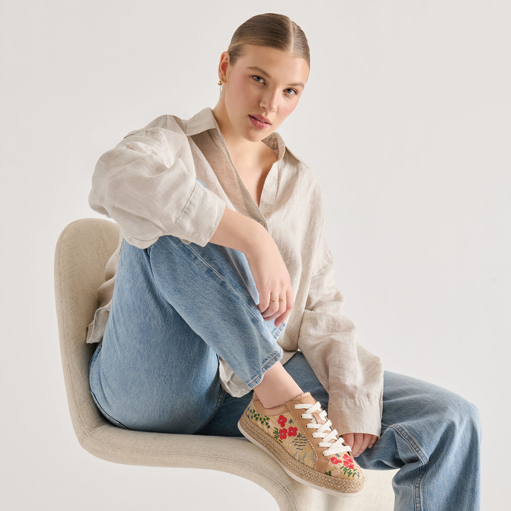 Azalia Sand Floral Raffia Heels / Dolce Vita