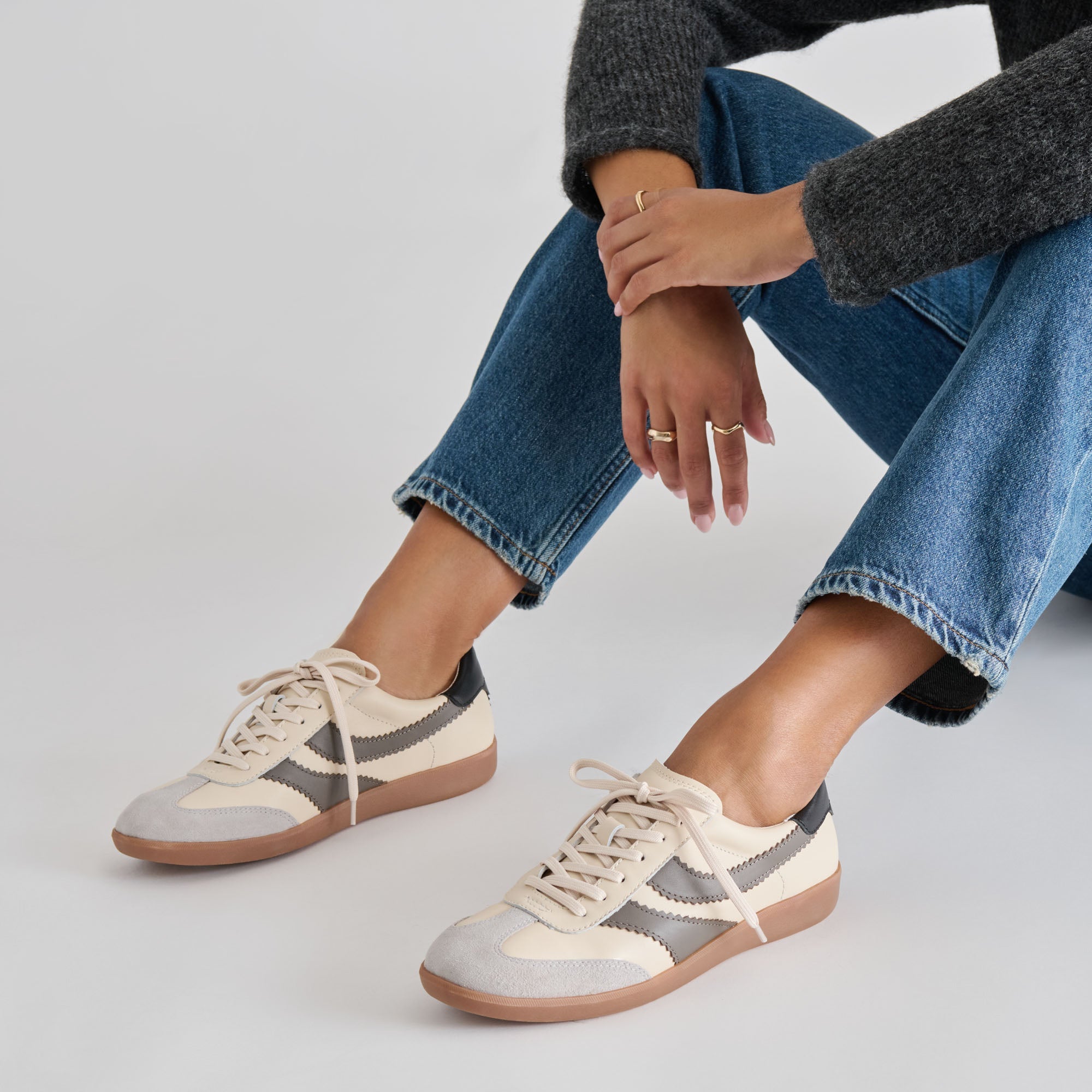 Merit White Grey Leather Sneakers / Dolce Vita