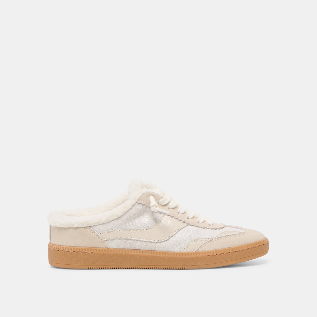 Notice Slide Plush Off White Crackled Leather Sneakers / Dolce Vita