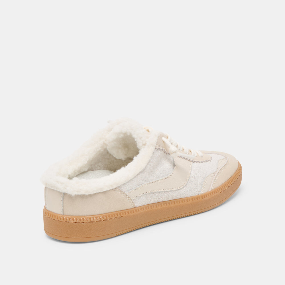 Notice Slide Plush Off White Crackled Leather Sneakers / Dolce Vita