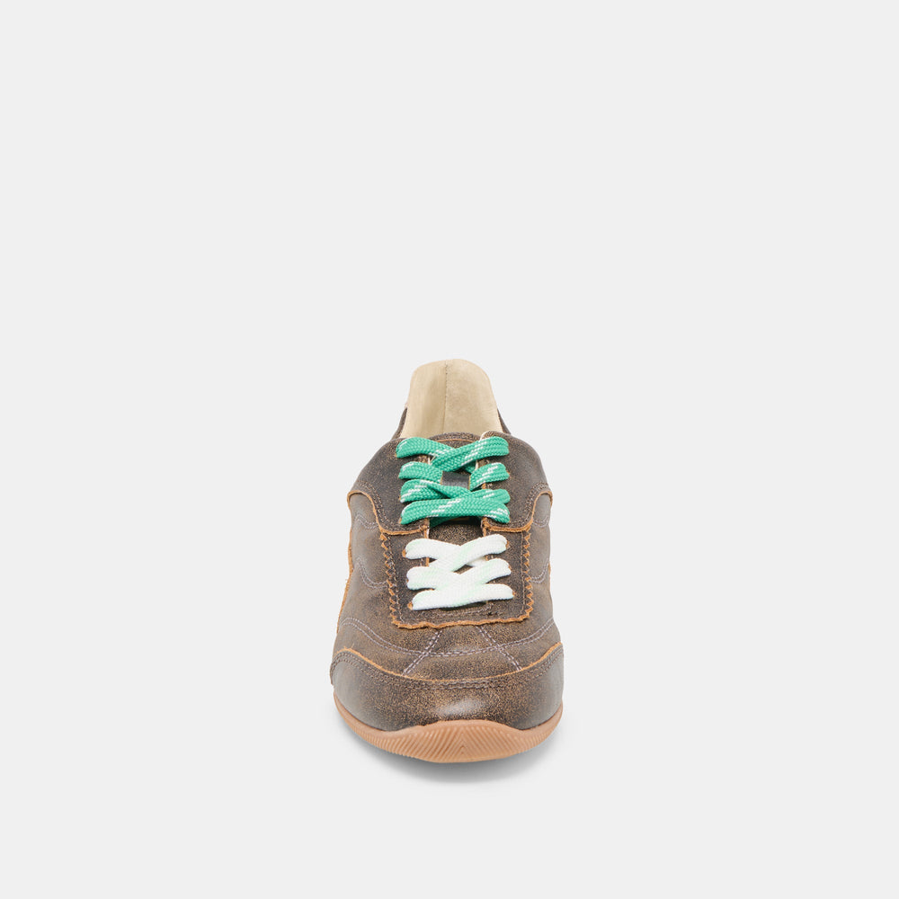 Laini Brown Distressed Leather Sneakers / Dolce Vita