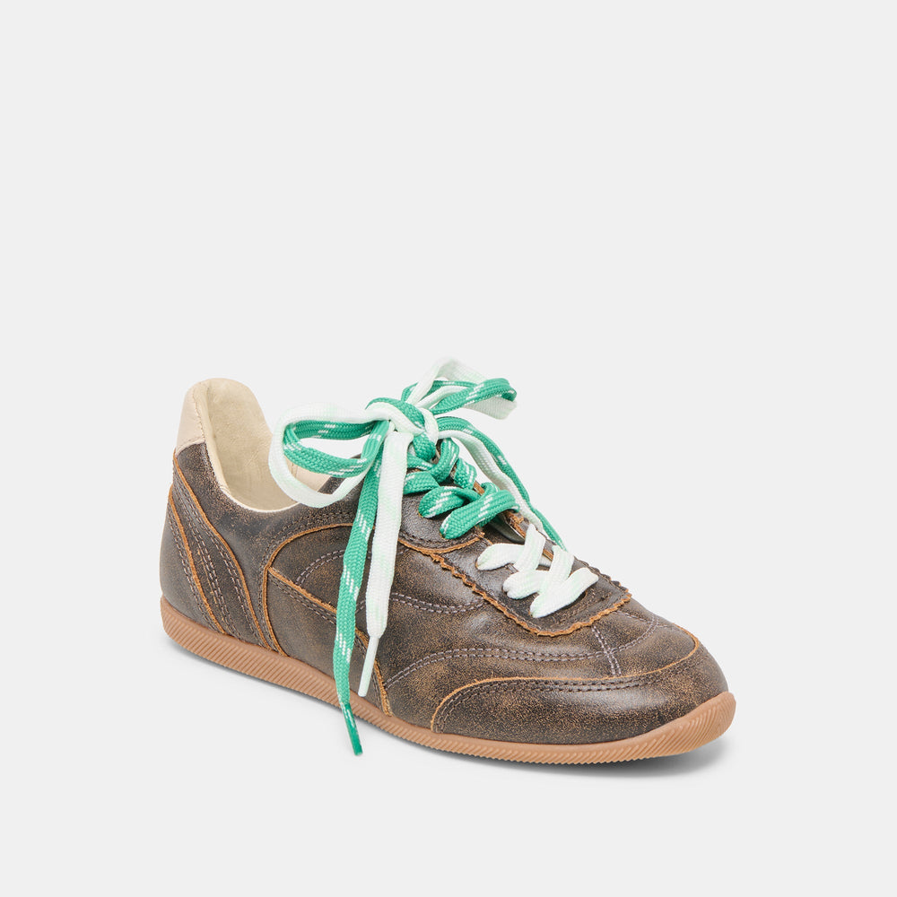 Laini Brown Distressed Leather Sneakers / Dolce Vita