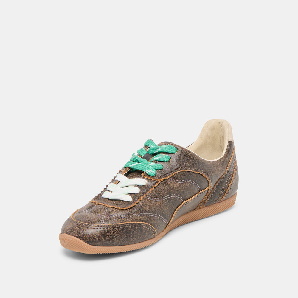 Laini Brown Distressed Leather Sneakers / Dolce Vita