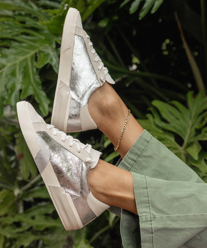 Zina Sneakers Chrome Distressed Leather | Chrome Leather Sneakers
 – Dolce Vita / Dolce Vita