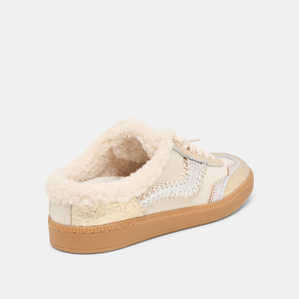 Notice Slide Plush Silver Gold Crackled Leather Sneakers / Dolce Vita