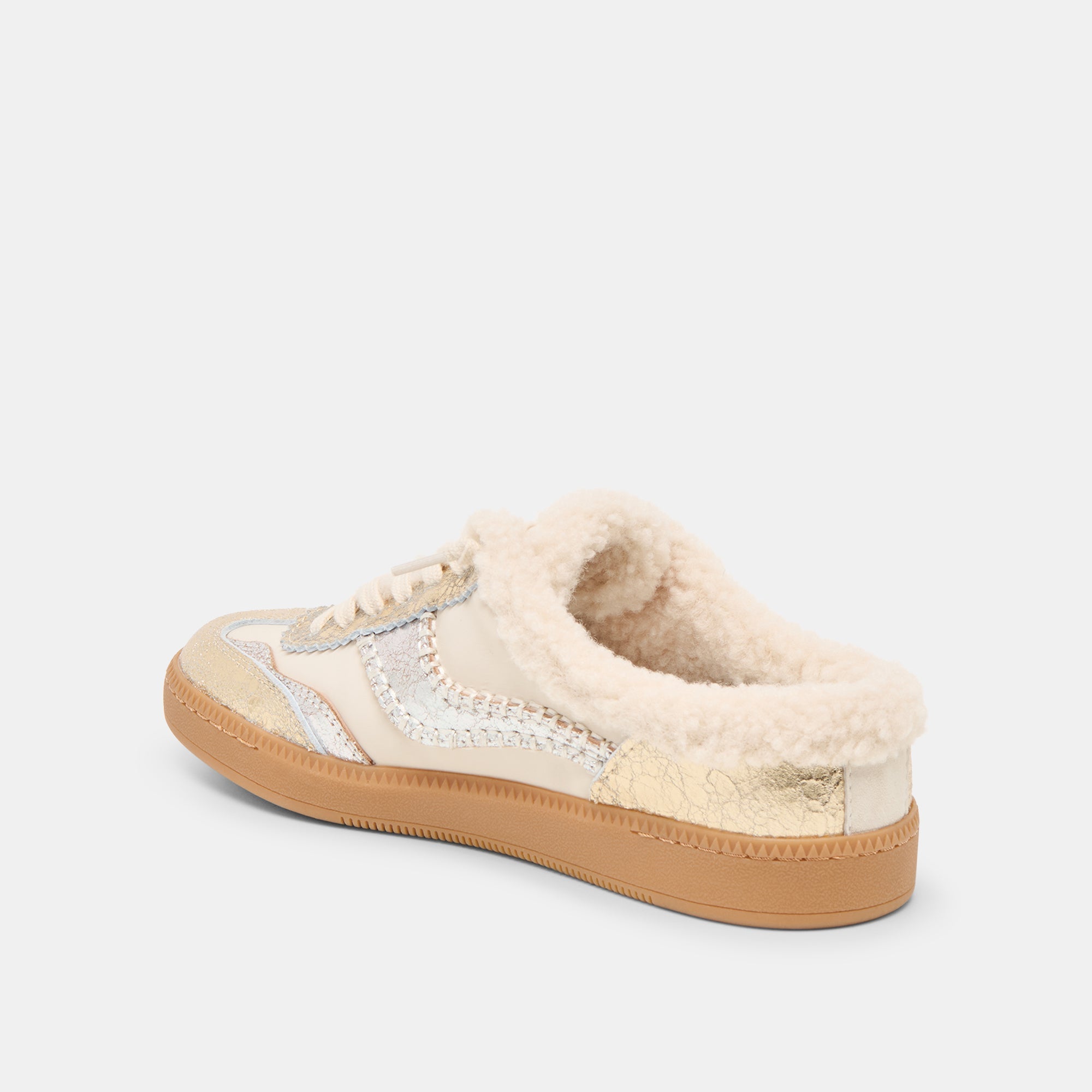 Notice Slide Plush Silver Gold Crackled Leather Sneakers / Dolce Vita