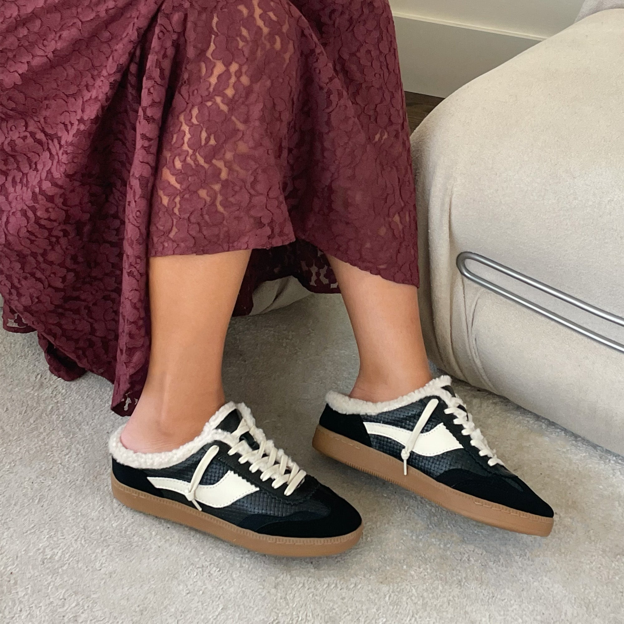 Notice Slide Plush Black Woven Leather Sneakers / Dolce Vita