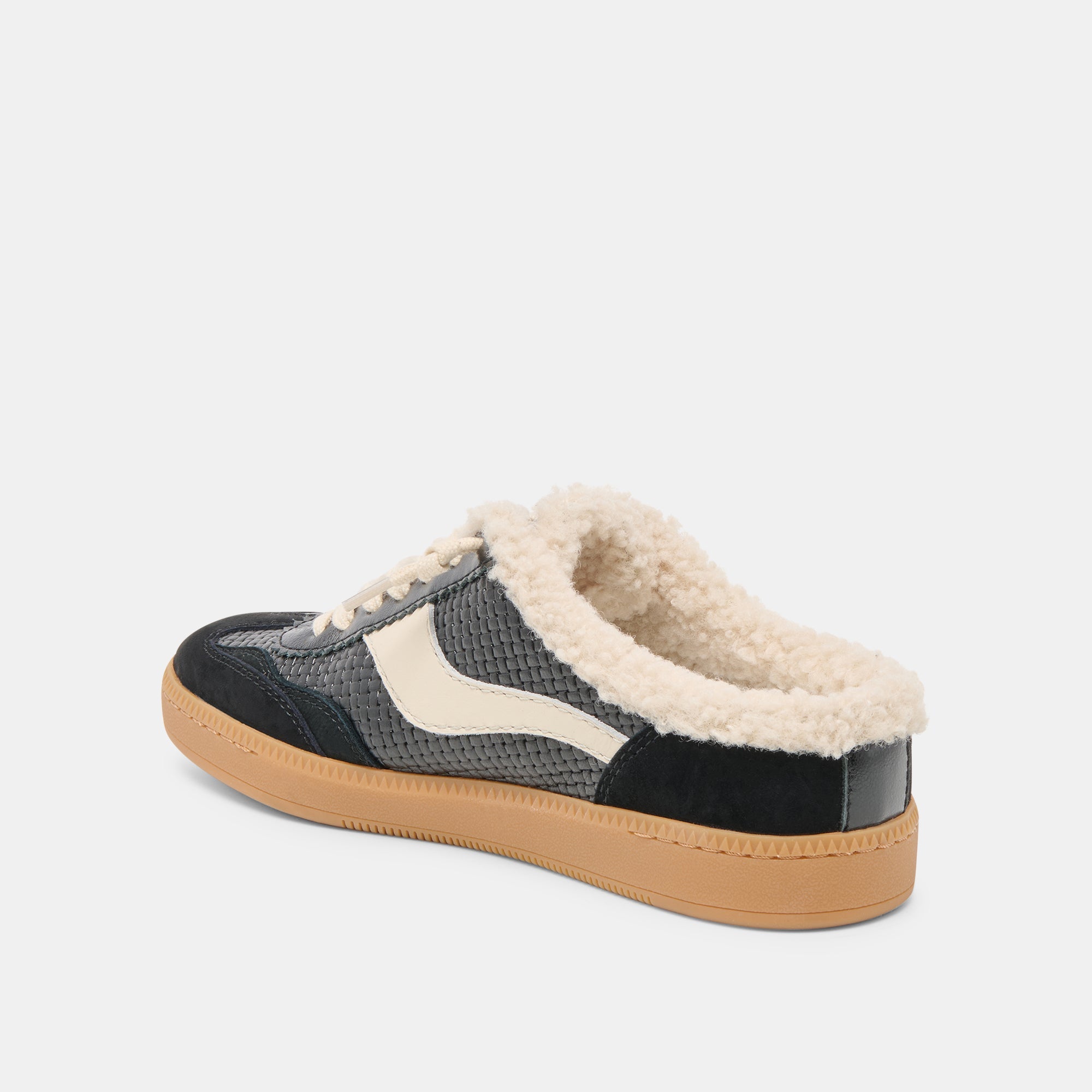 Notice Slide Plush Black Woven Leather Sneakers / Dolce Vita