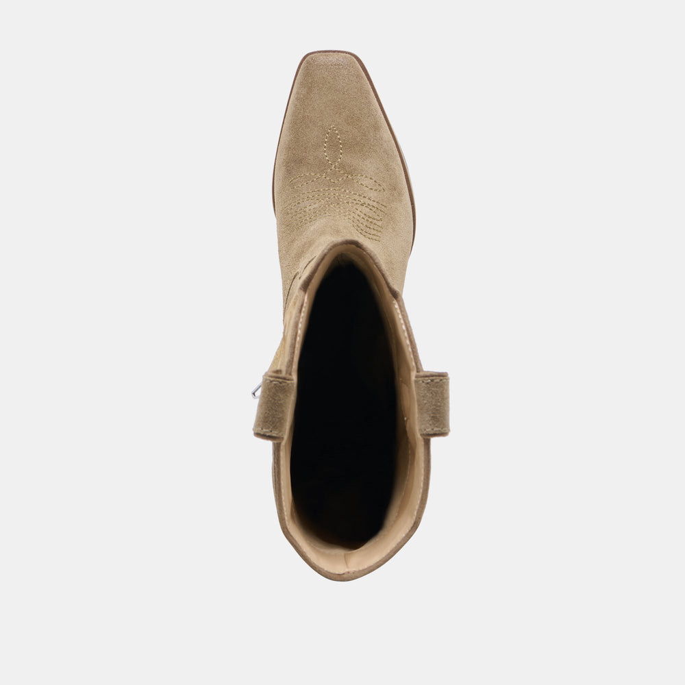 LUNI Taupe Suede Knee-High Pointed Toe Western Boots / Dolce Vita