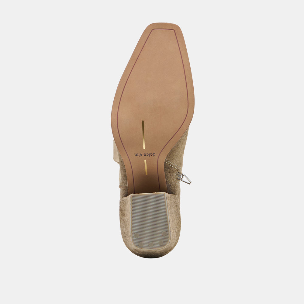 LUNI Taupe Suede Knee-High Pointed Toe Western Boots / Dolce Vita
