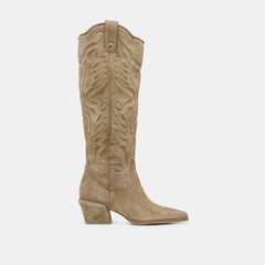 LUNI Taupe Suede Knee-High Pointed Toe Western Boots / Dolce Vita