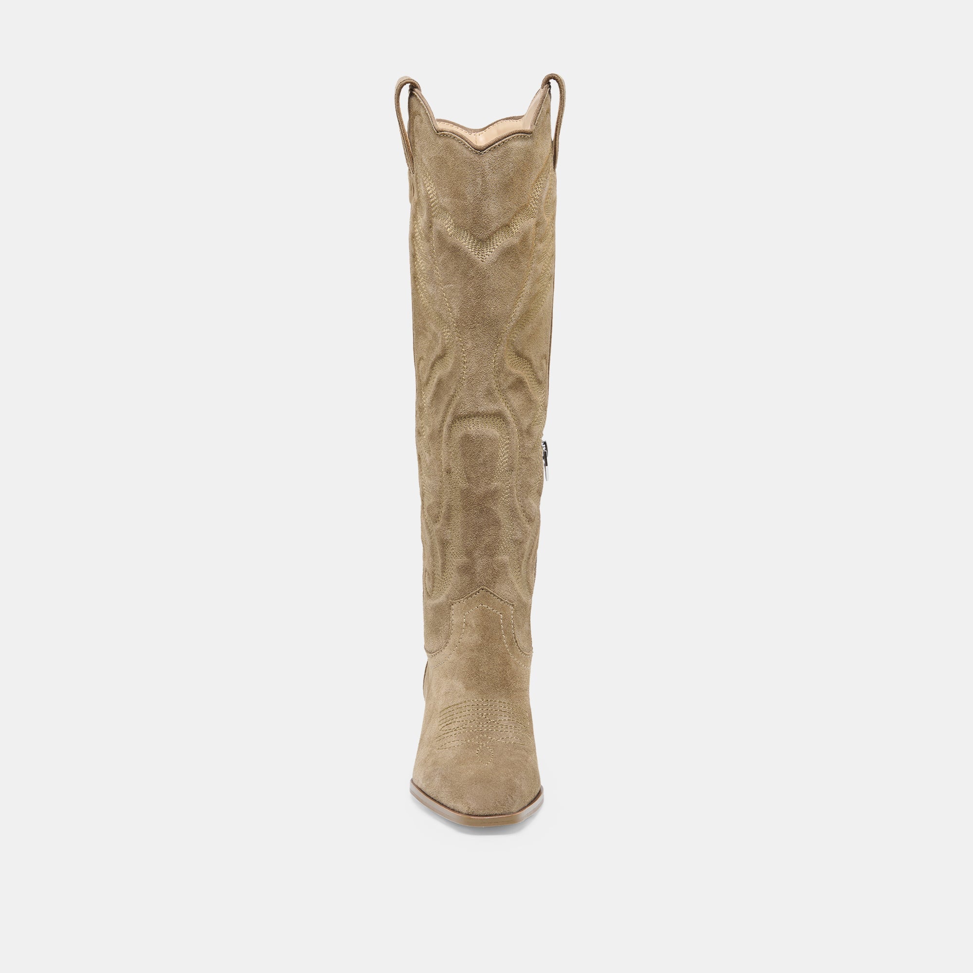 LUNI Taupe Suede Knee-High Pointed Toe Western Boots / Dolce Vita