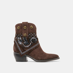 MEKALA Dk Brown Suede Pointed-Toe Ankle Western Boots / Dolce Vita