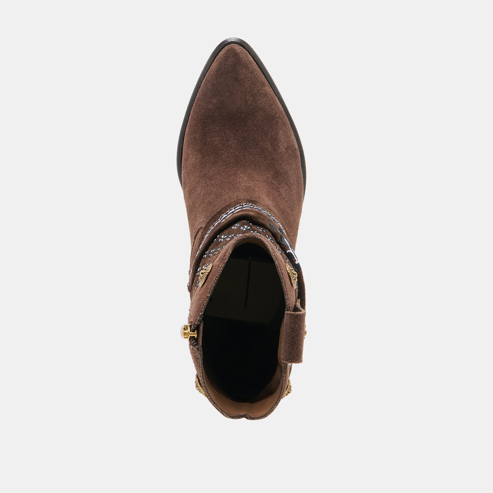 MEKALA Dk Brown Suede Pointed-Toe Ankle Western Boots / Dolce Vita