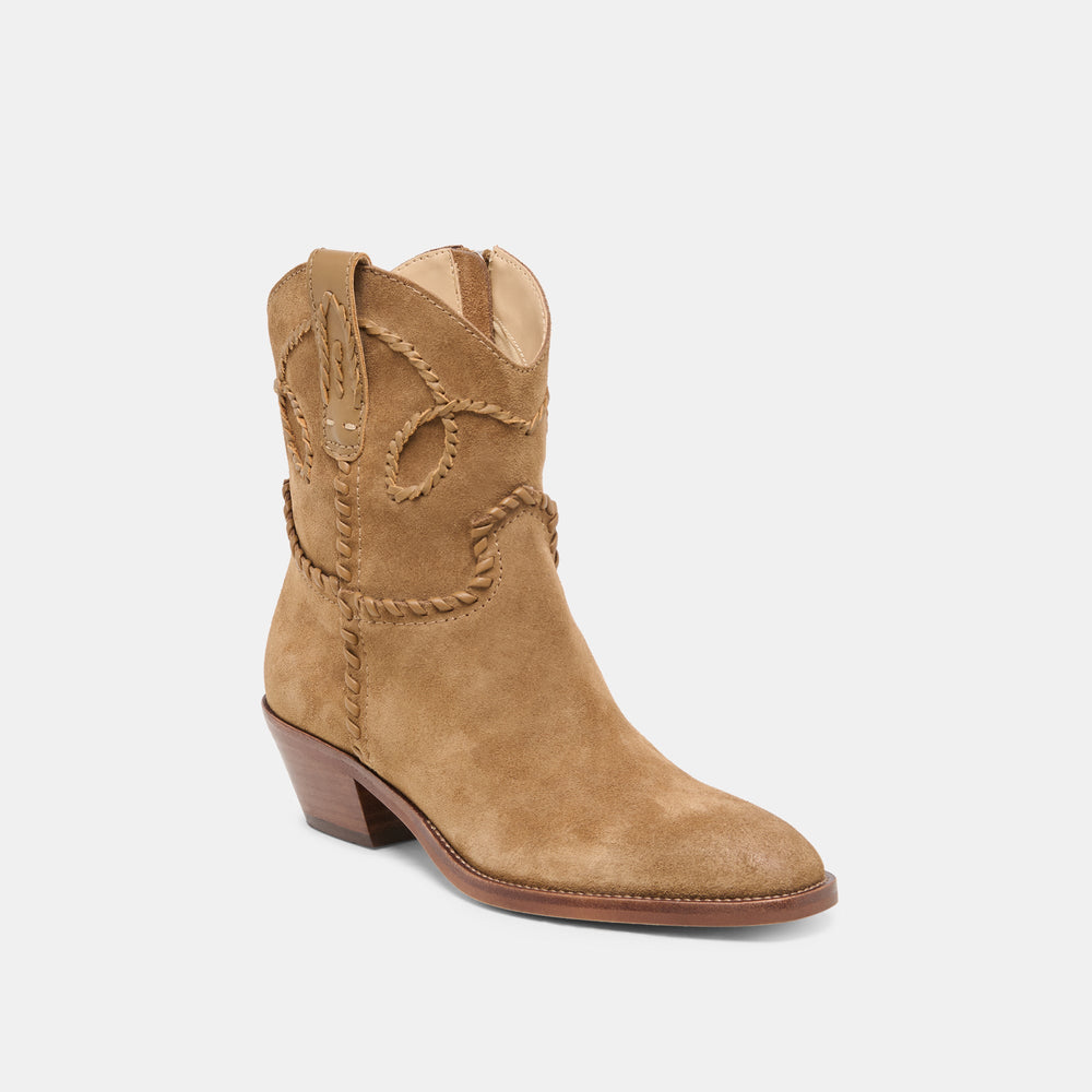 RUDO Lt Brown Suede Western Pointed-Toe Ankle Boots / Dolce Vita