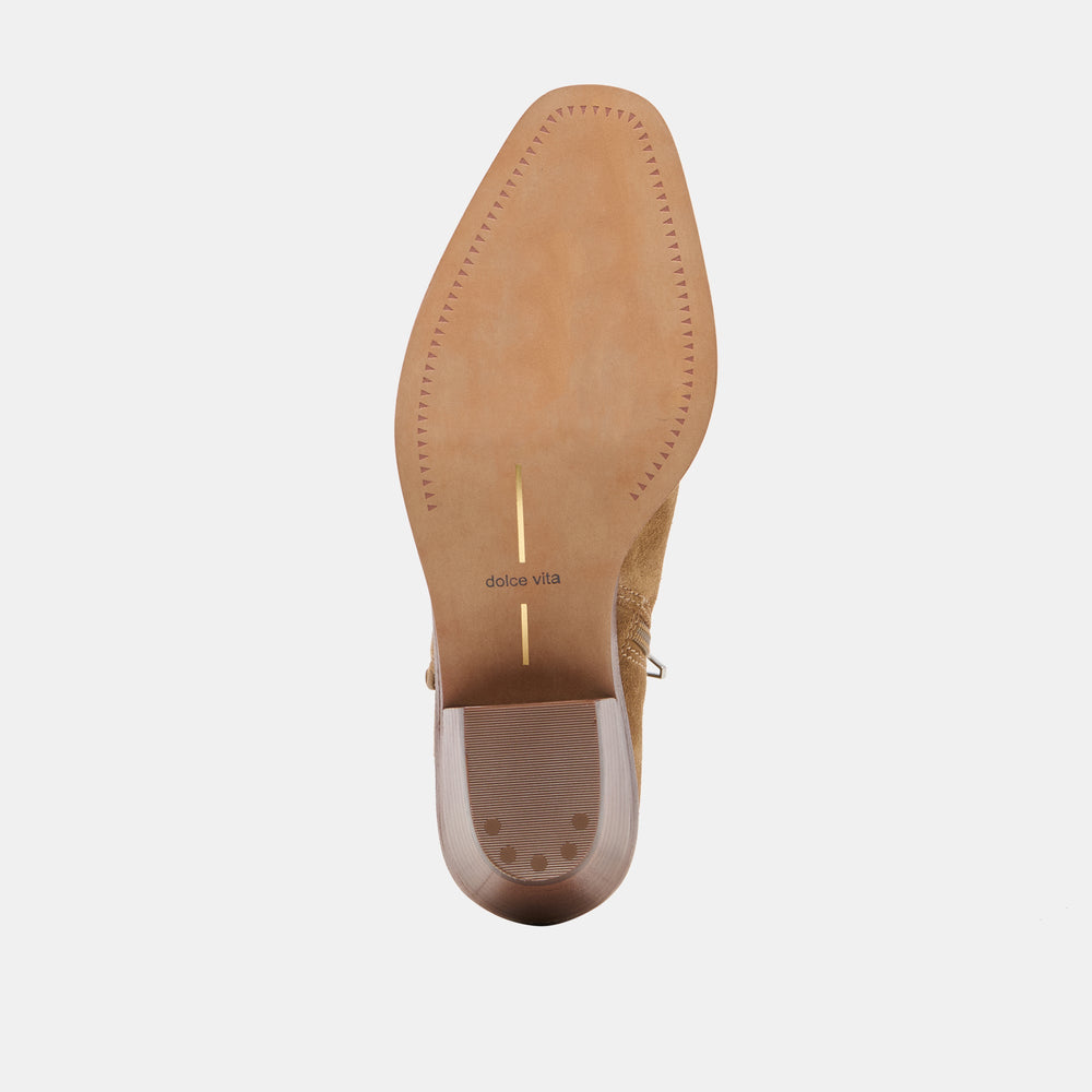 RUDO Lt Brown Suede Western Pointed-Toe Ankle Boots / Dolce Vita