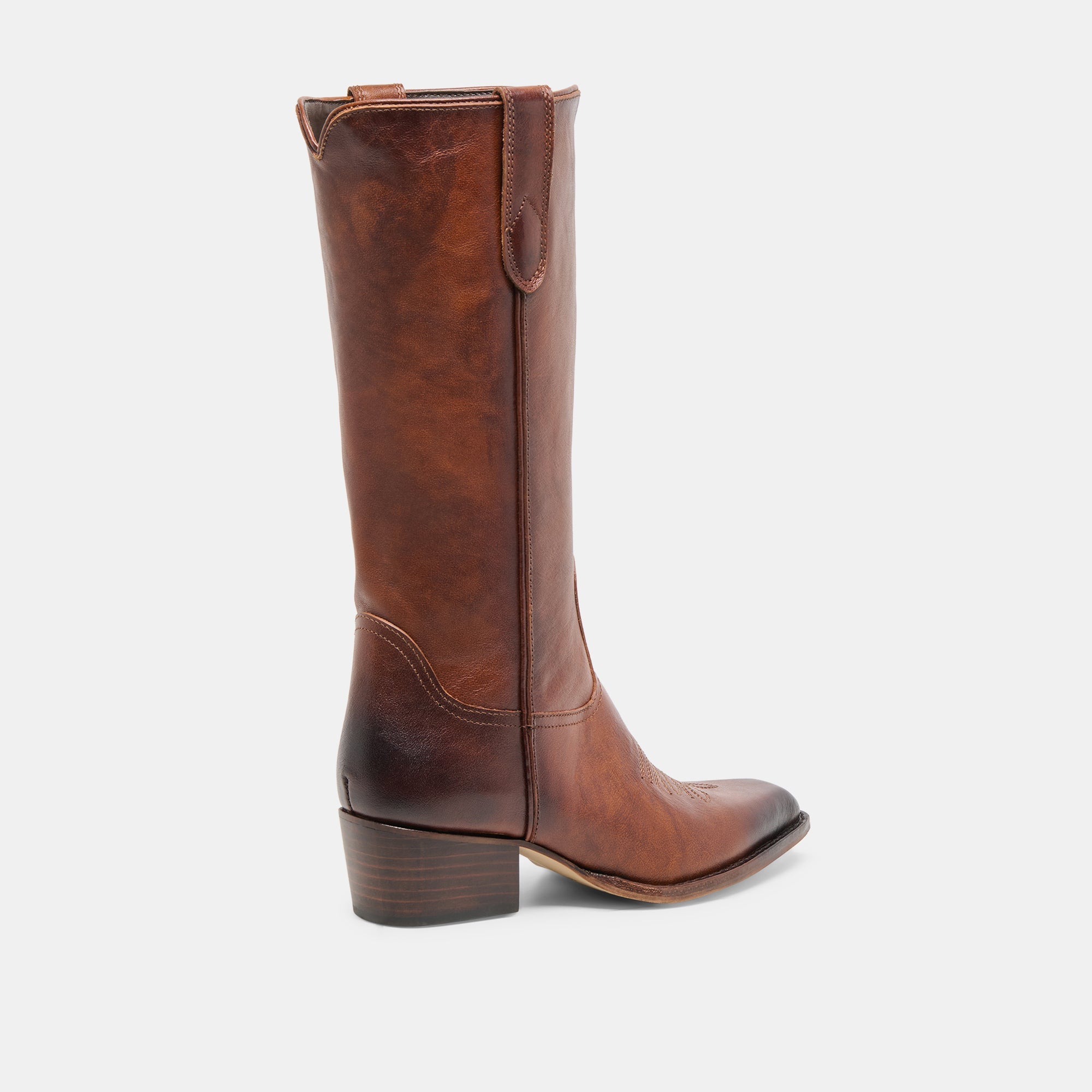 VIGLA Chestnut Leather Pointed-Toe Western Boots / Dolce Vita