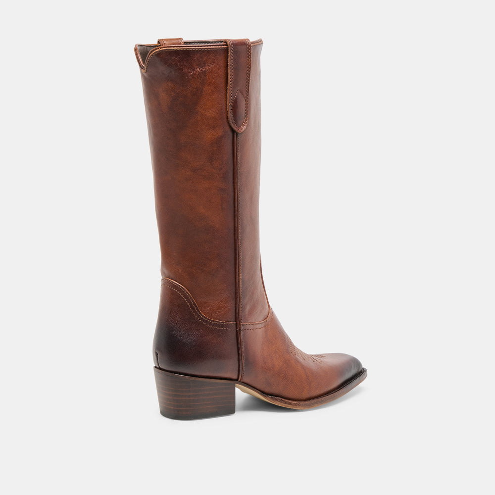 VIGLA Chestnut Leather Pointed-Toe Western Boots / Dolce Vita