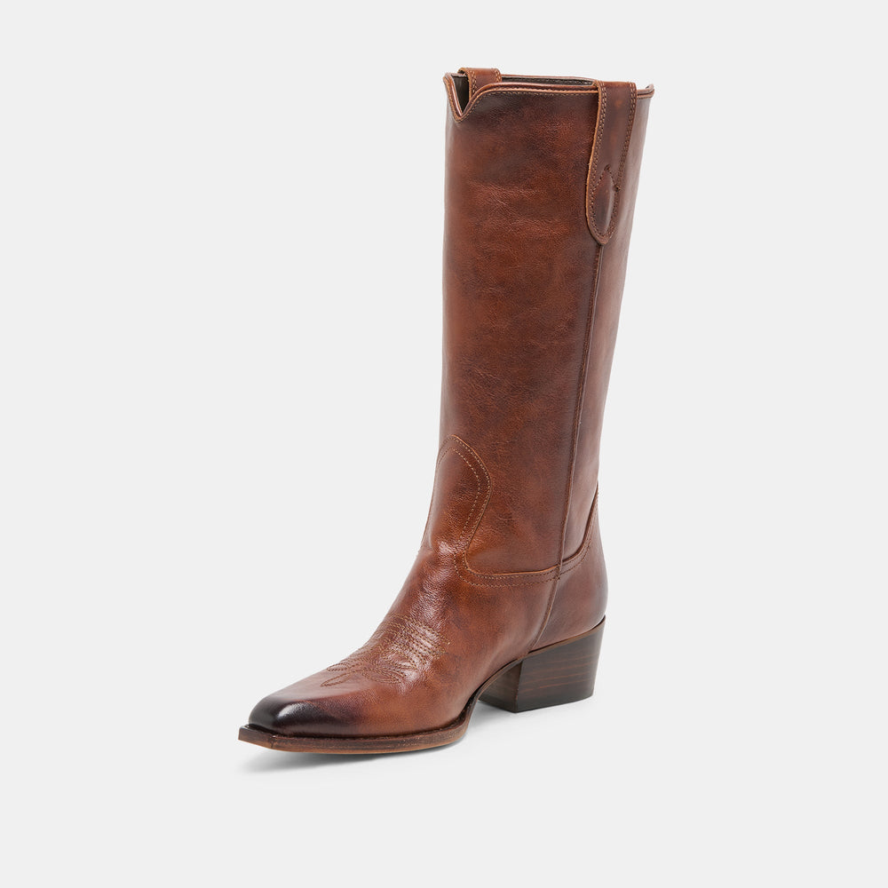 VIGLA Chestnut Leather Pointed-Toe Western Boots / Dolce Vita