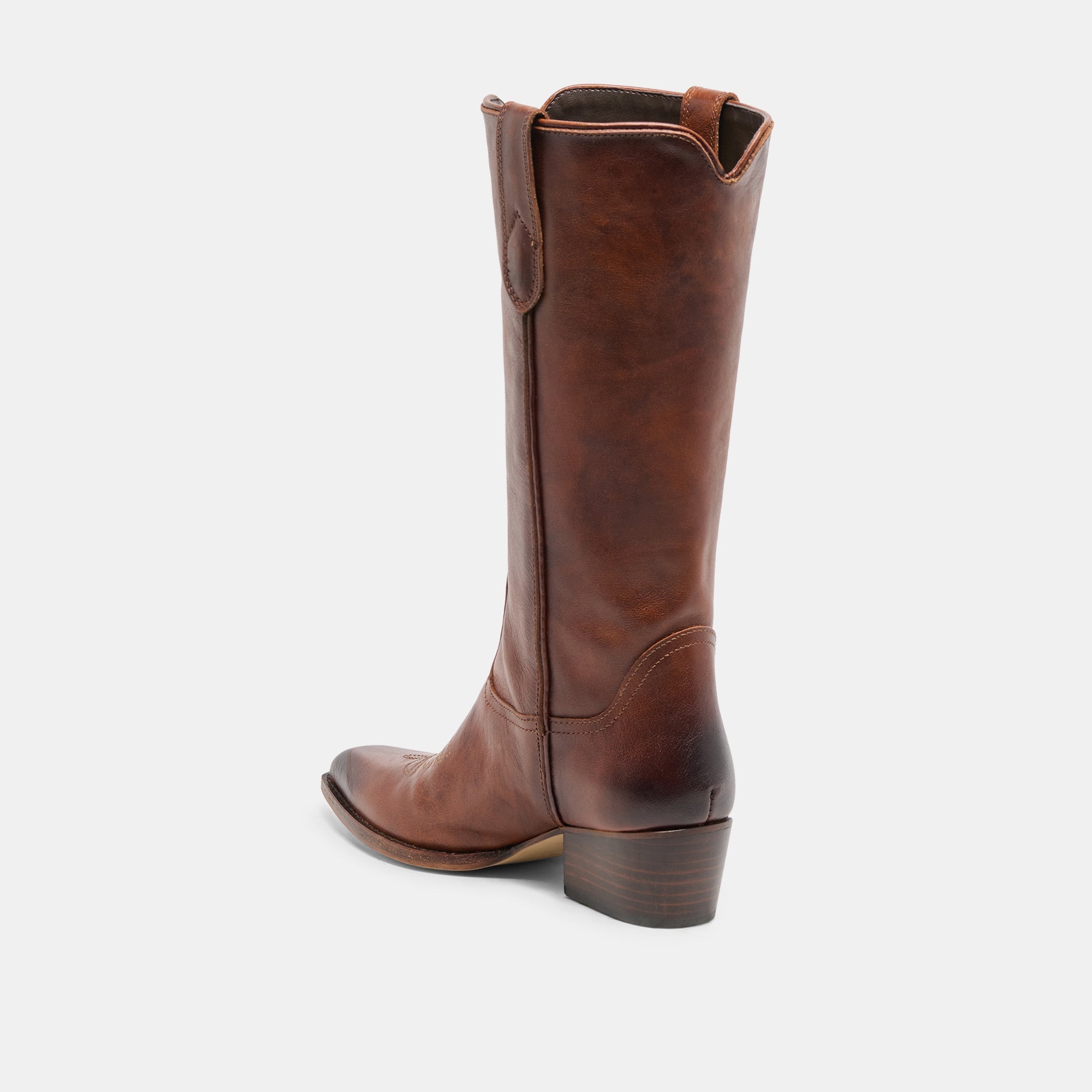 VIGLA Chestnut Leather Pointed-Toe Western Boots / Dolce Vita