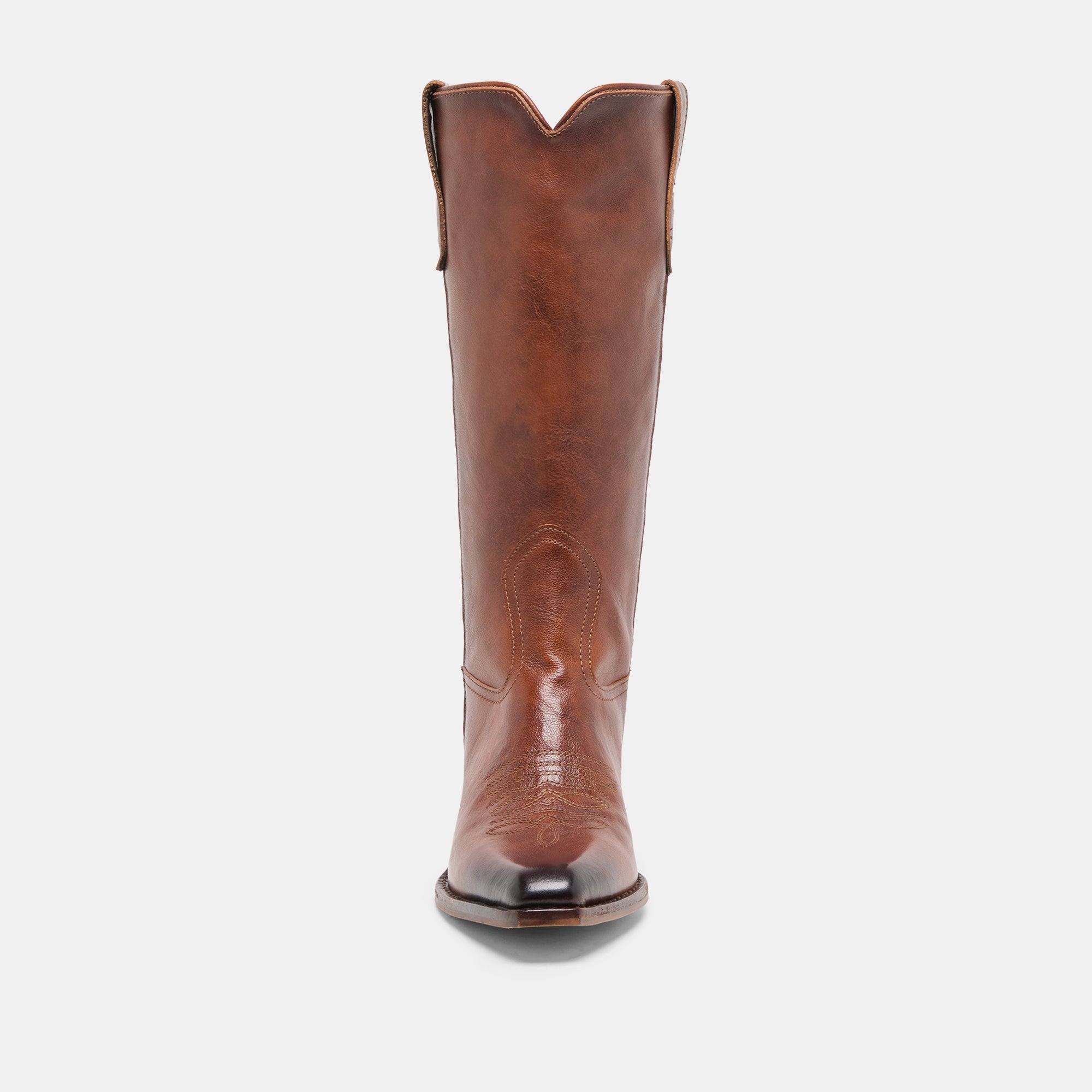 VIGLA Chestnut Leather Pointed-Toe Western Boots / Dolce Vita