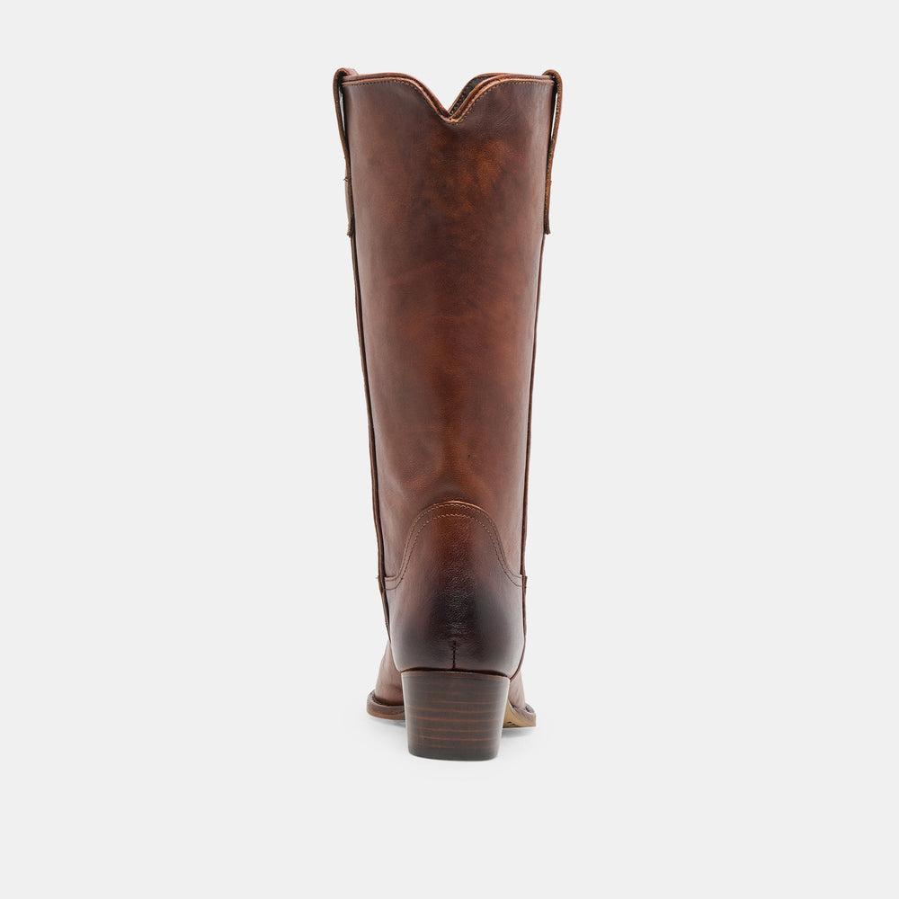 VIGLA Chestnut Leather Pointed-Toe Western Boots / Dolce Vita