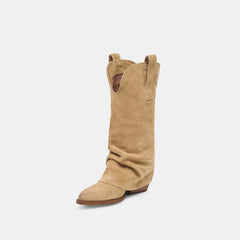 ROGUE Camel Suede Mid-Calf Western Slouch Boots / Dolce Vita