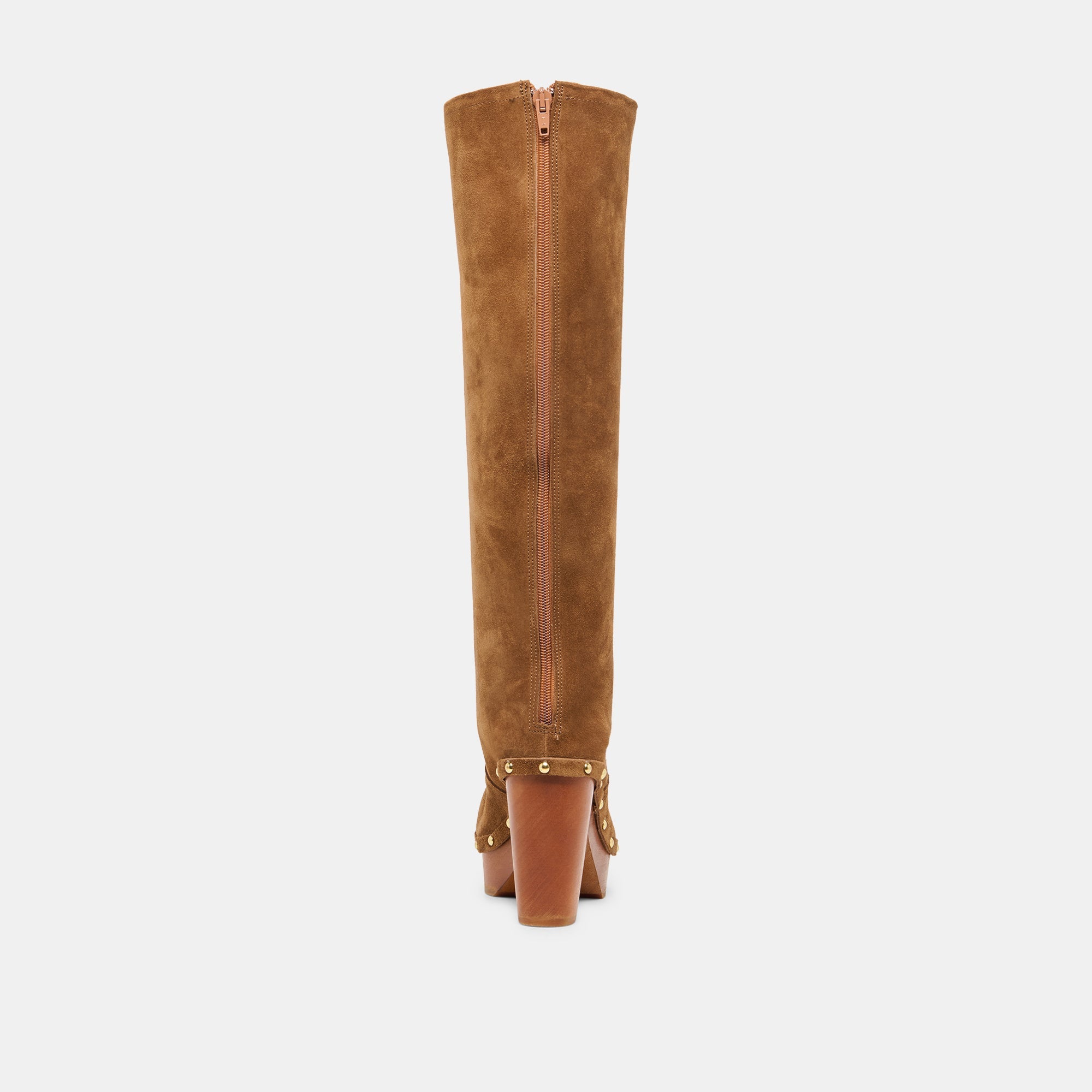 JENNY Chestnut Suede Knee-High Platform Wood Sole Boots / Dolce Vita