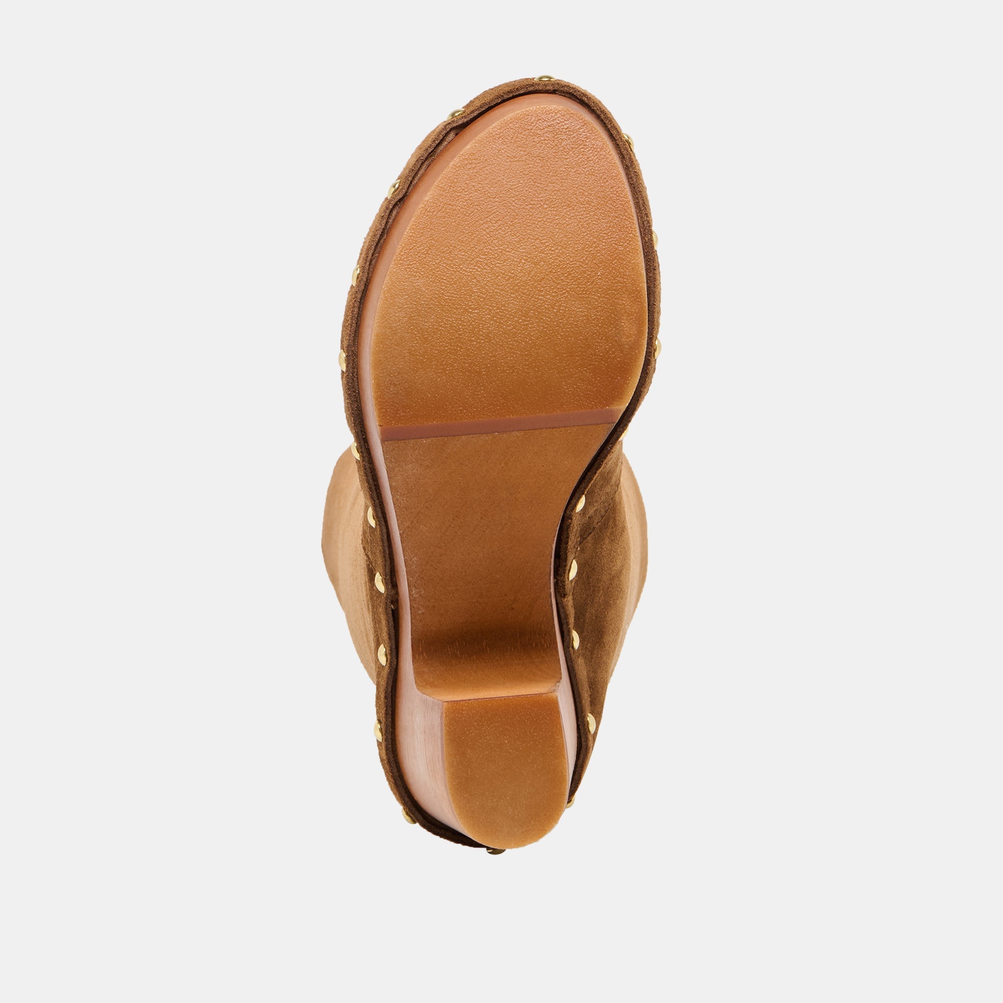 JENNY Chestnut Suede Knee-High Platform Wood Sole Boots / Dolce Vita