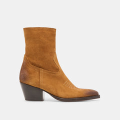 KLYDE Cognac Suede Block Heel Ankle Boots / Dolce Vita