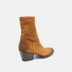 KLYDE Cognac Suede Block Heel Ankle Boots / Dolce Vita