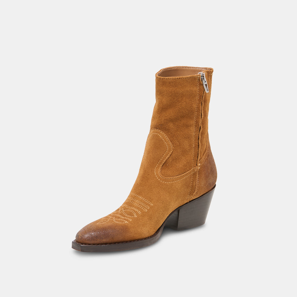 KLYDE Cognac Suede Block Heel Ankle Boots / Dolce Vita