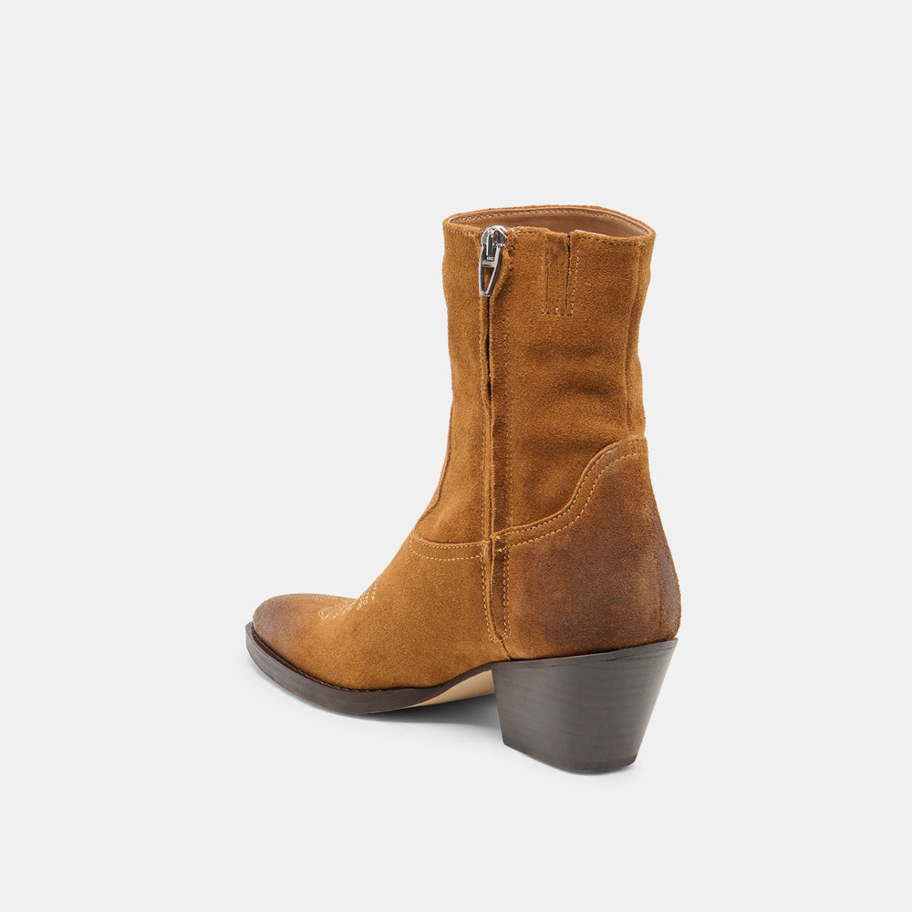 KLYDE Cognac Suede Block Heel Ankle Boots / Dolce Vita