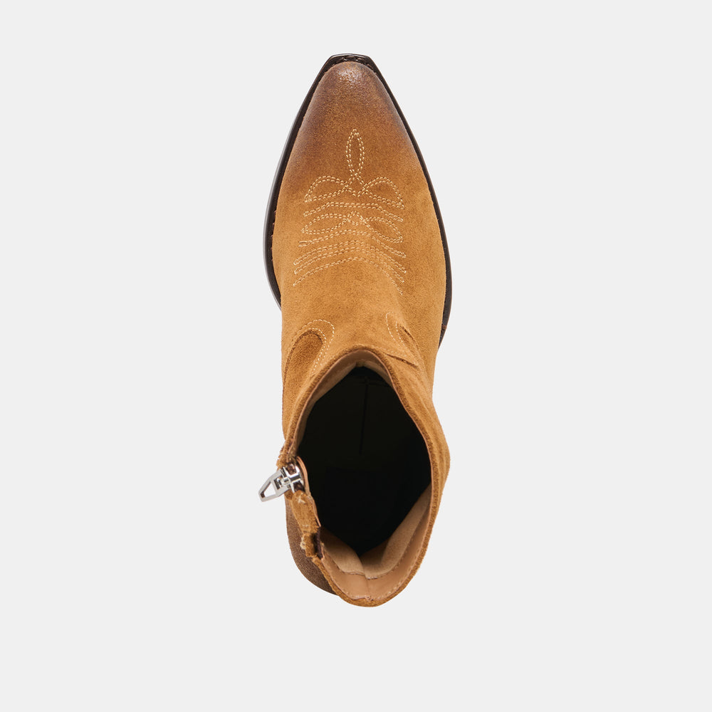 KLYDE Cognac Suede Block Heel Ankle Boots / Dolce Vita
