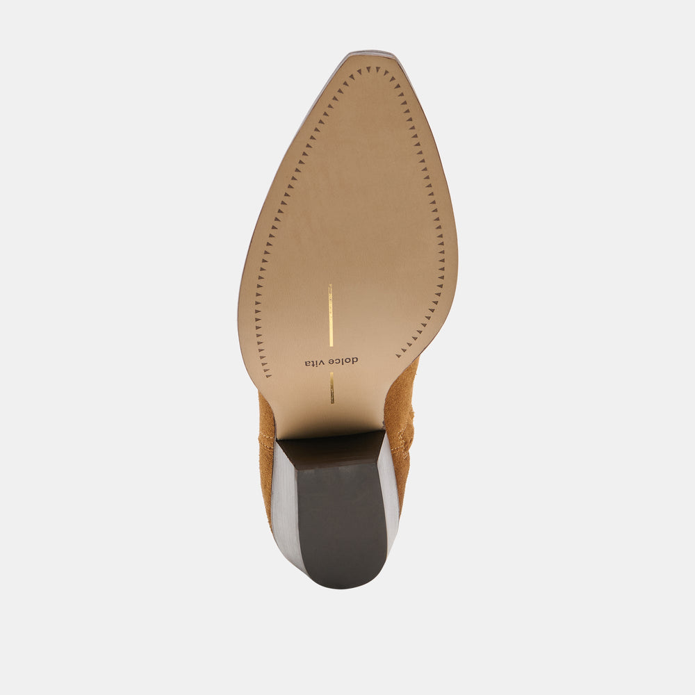 KLYDE Cognac Suede Block Heel Ankle Boots / Dolce Vita