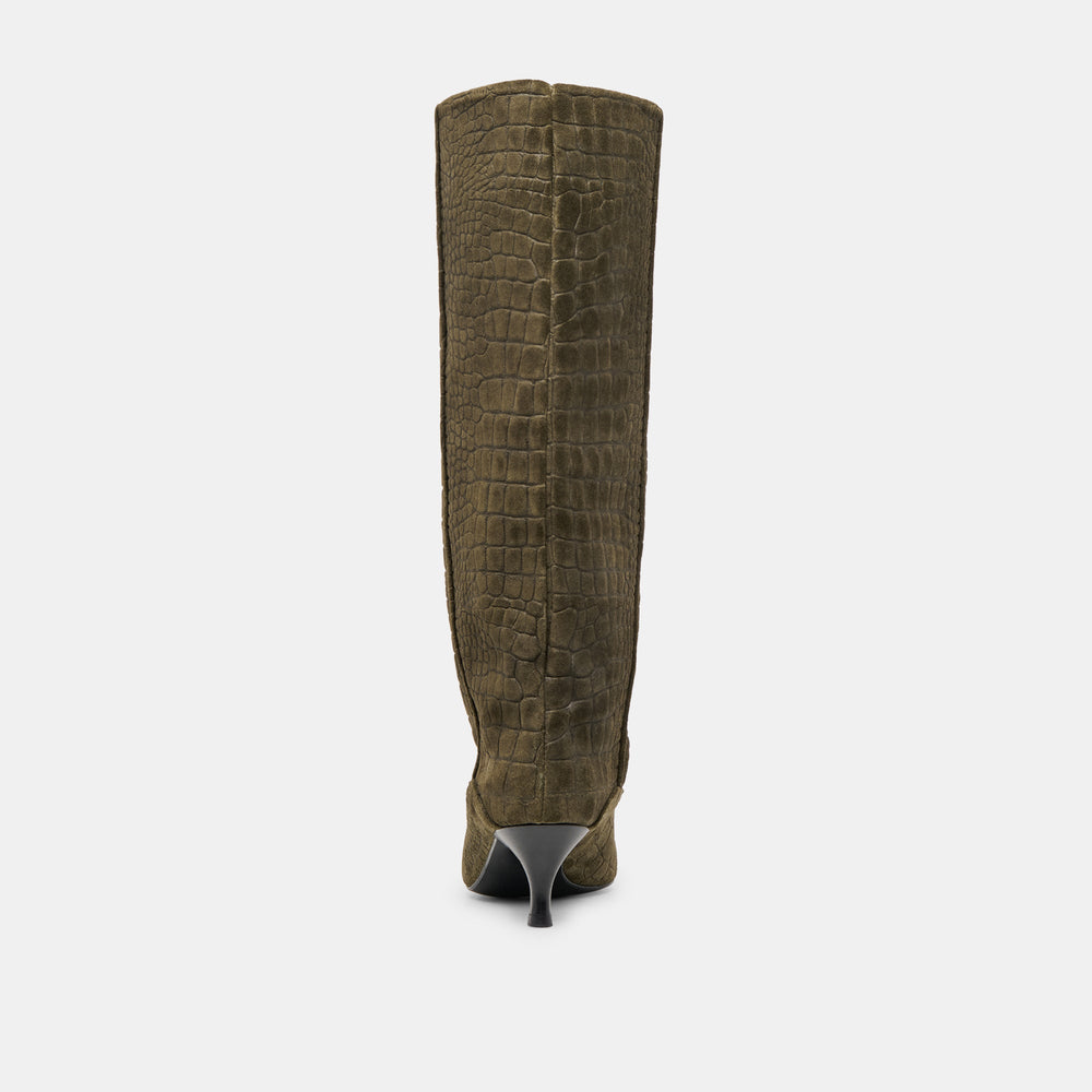 Roxla Olive Croco Embossed Leather Boots / Dolce Vita