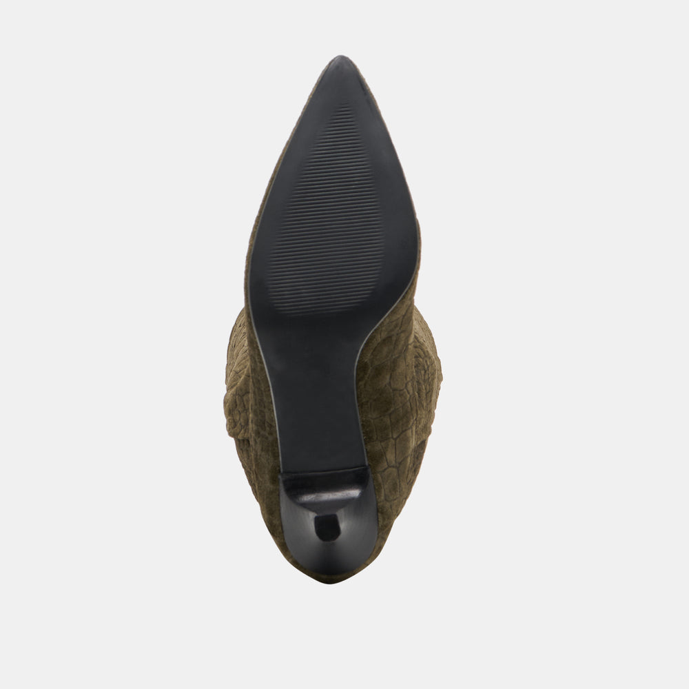 Roxla Olive Croco Embossed Leather Boots / Dolce Vita