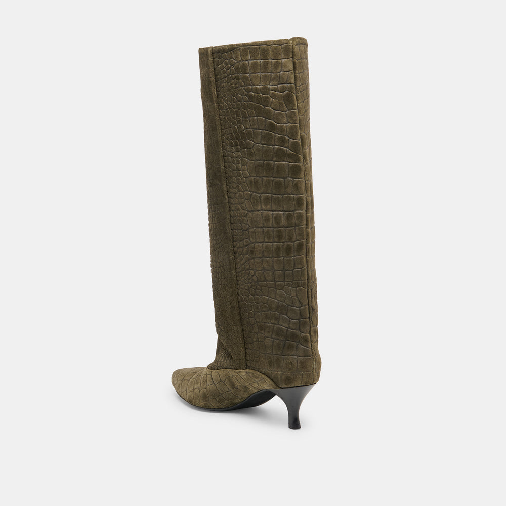 Roxla Olive Croco Embossed Leather Boots / Dolce Vita