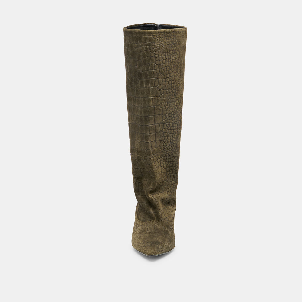 Roxla Olive Croco Embossed Leather Boots / Dolce Vita