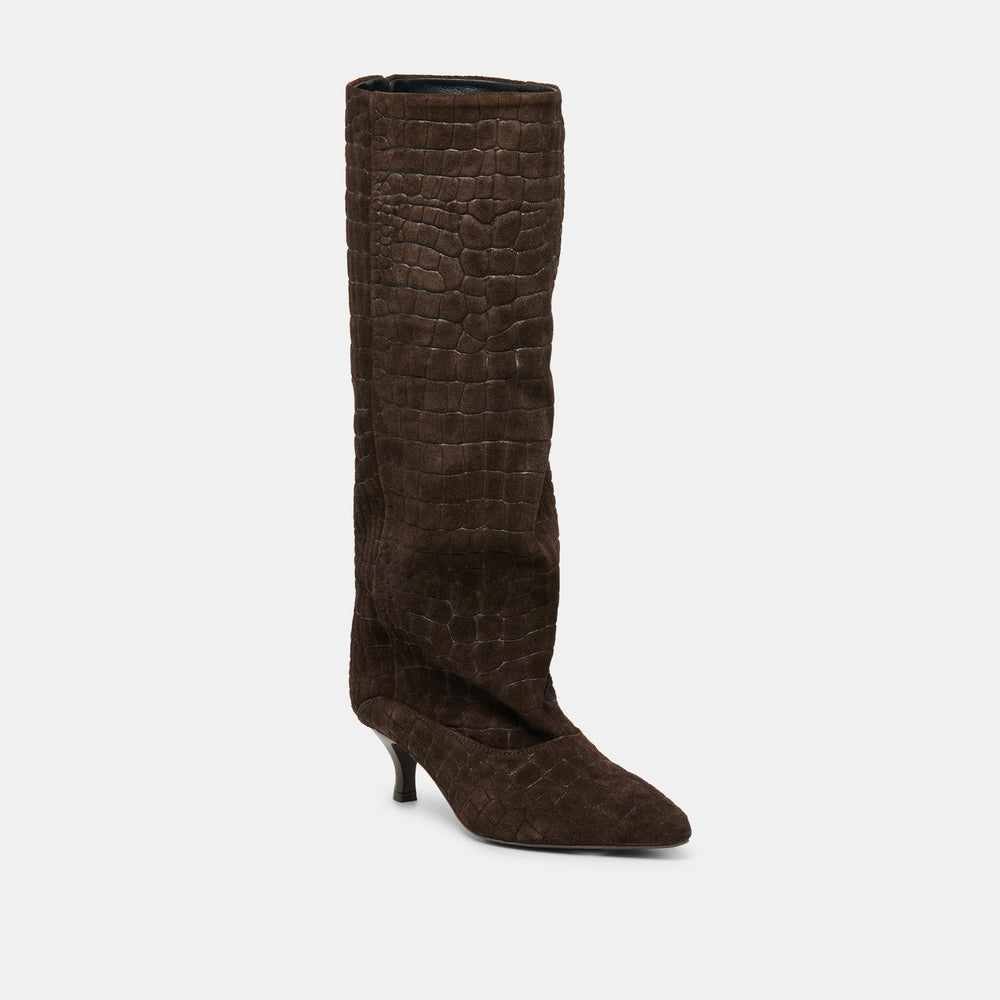 Roxla Dk Chocolate Croco Embossed Leather Boots / Dolce Vita