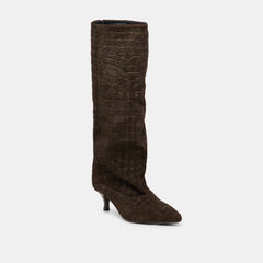 Roxla Dk Chocolate Croco Embossed Leather Boots / Dolce Vita