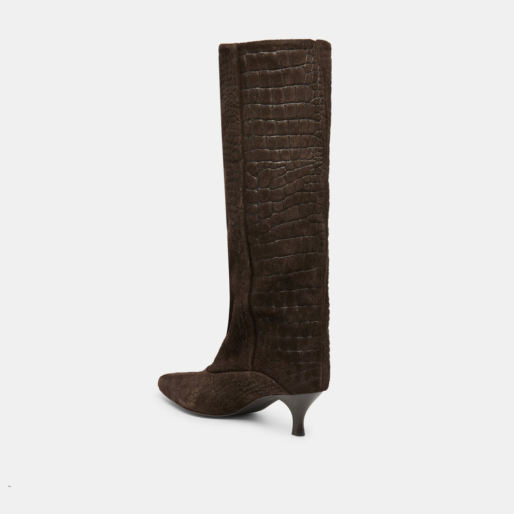 Roxla Dk Chocolate Croco Embossed Leather Boots / Dolce Vita