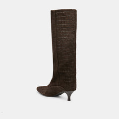 Roxla Dk Chocolate Croco Embossed Leather Boots / Dolce Vita