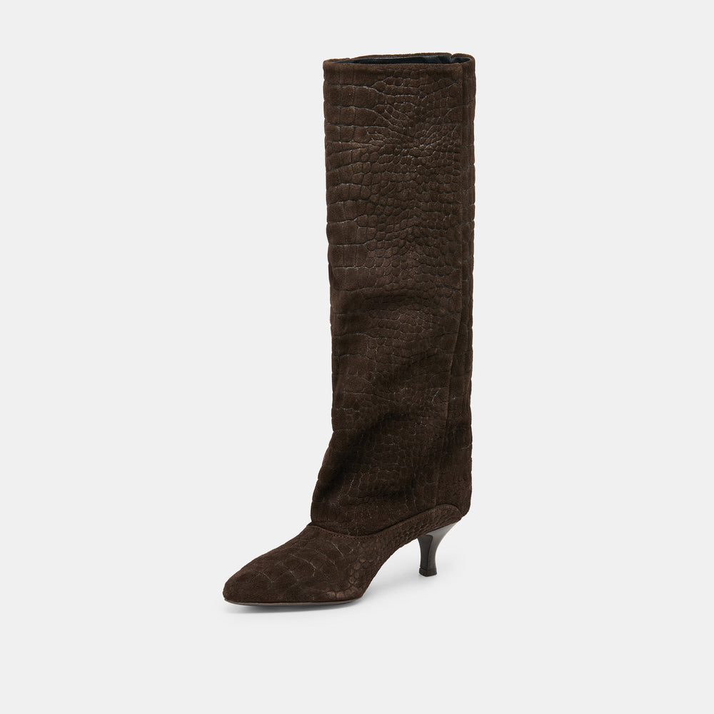 Roxla Dk Chocolate Croco Embossed Leather Boots / Dolce Vita