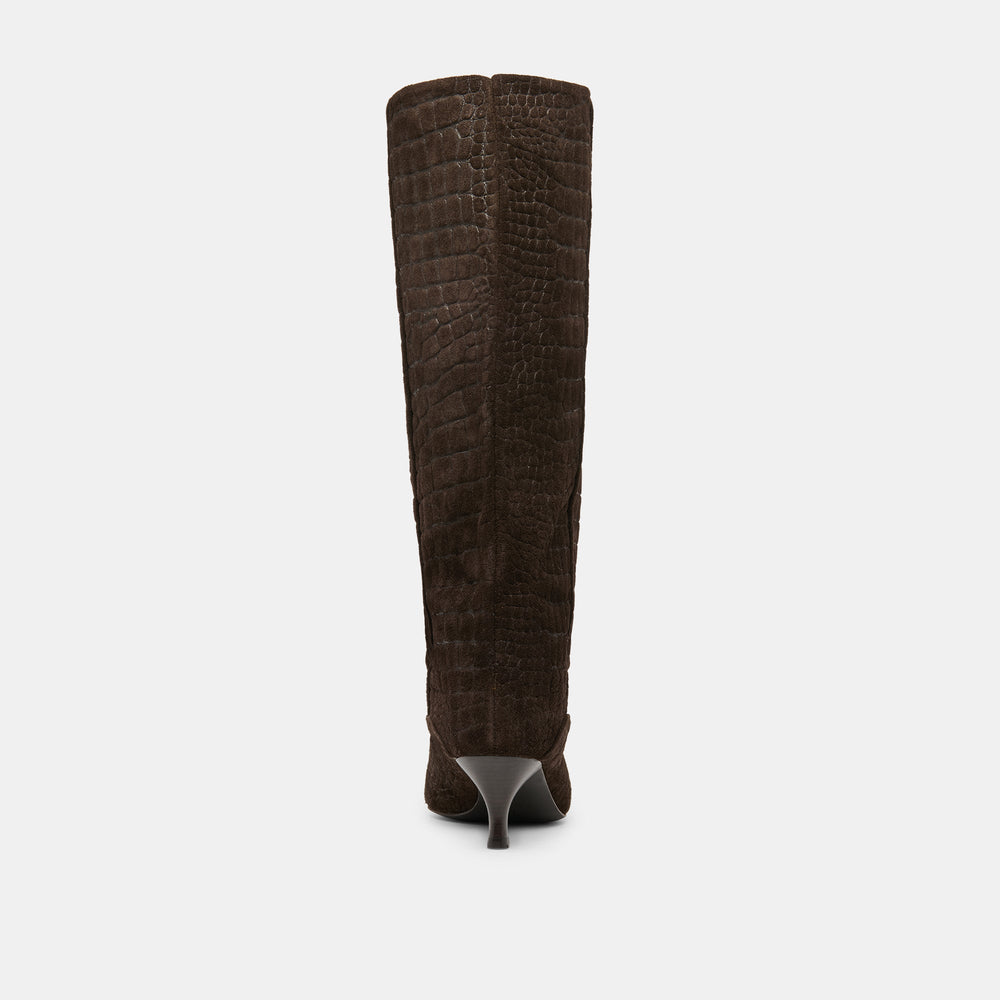 Roxla Dk Chocolate Croco Embossed Leather Boots / Dolce Vita