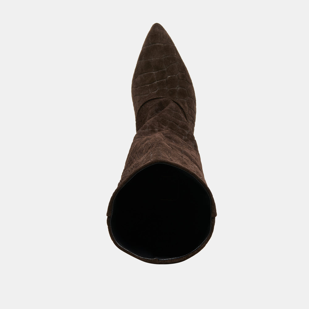 Roxla Dk Chocolate Croco Embossed Leather Boots / Dolce Vita