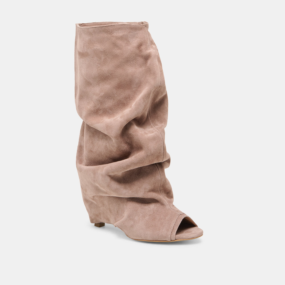 CLYFF Taupe Suede Slouch Foldover Open-Toe Boots / Dolce Vita
