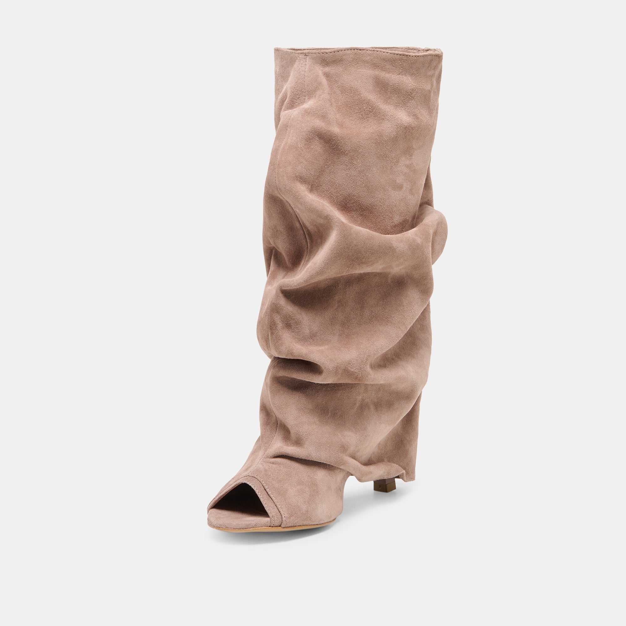 CLYFF Taupe Suede Slouch Foldover Open-Toe Boots / Dolce Vita